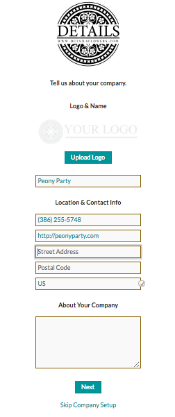 Company Info -sign up