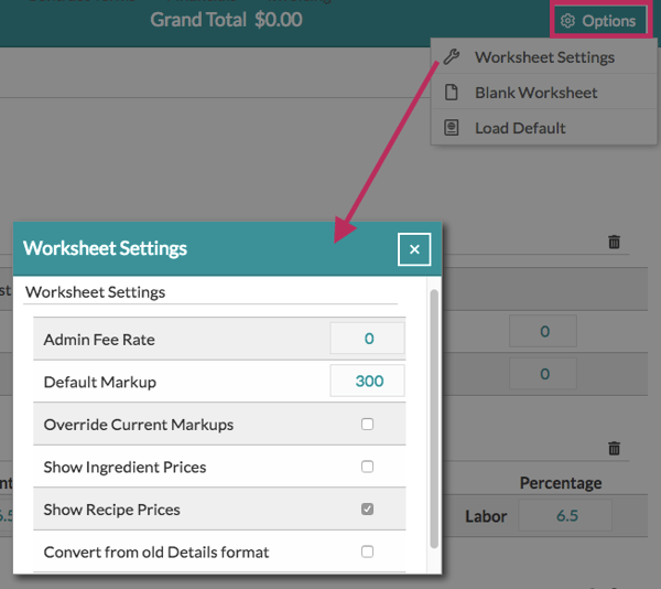 Worksheet Options