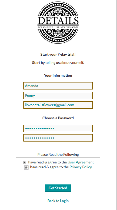 Sign up page